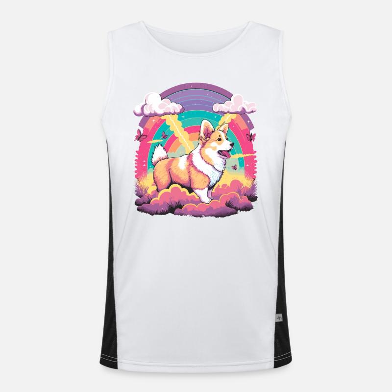 Corgi in Regenbogen Funktionelles Kontrast-Tank Top für Männer 