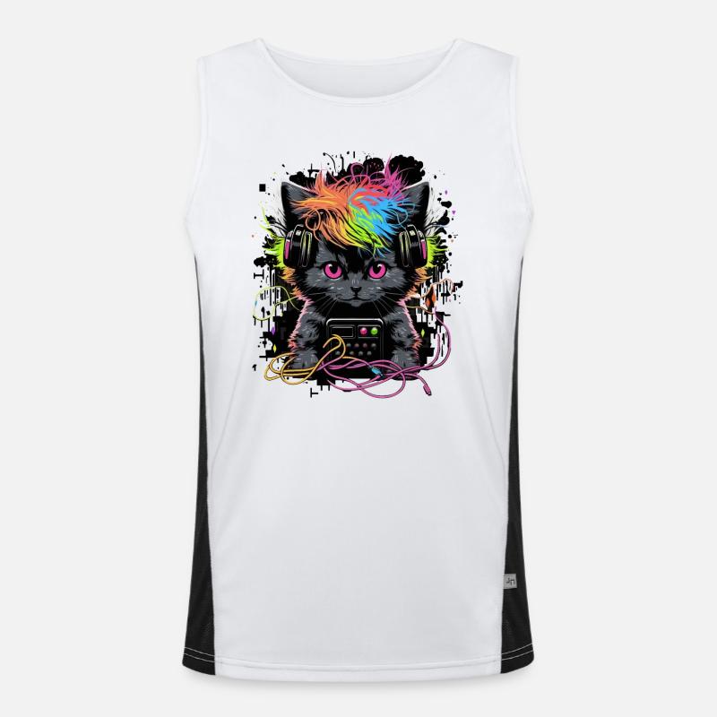 Kopfhörer Cat Funktionelles Kontrast-Tank Top für Männer 