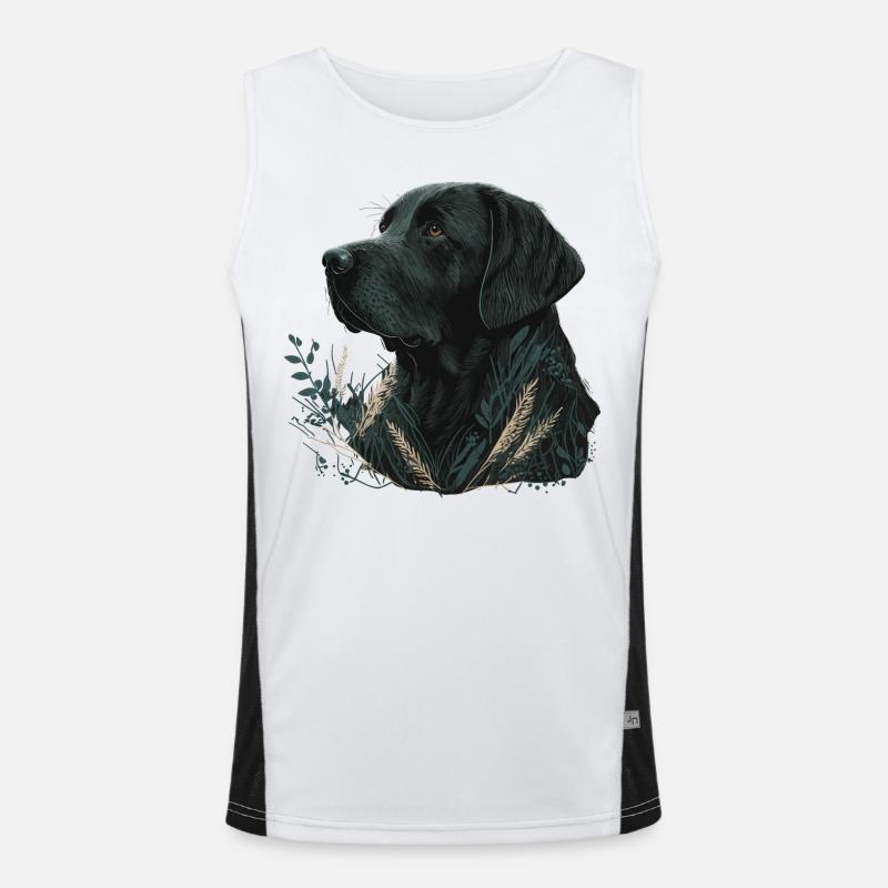 Labrador Retriever foncé dans les feuilles Débardeur respirant contrasté Homme 
