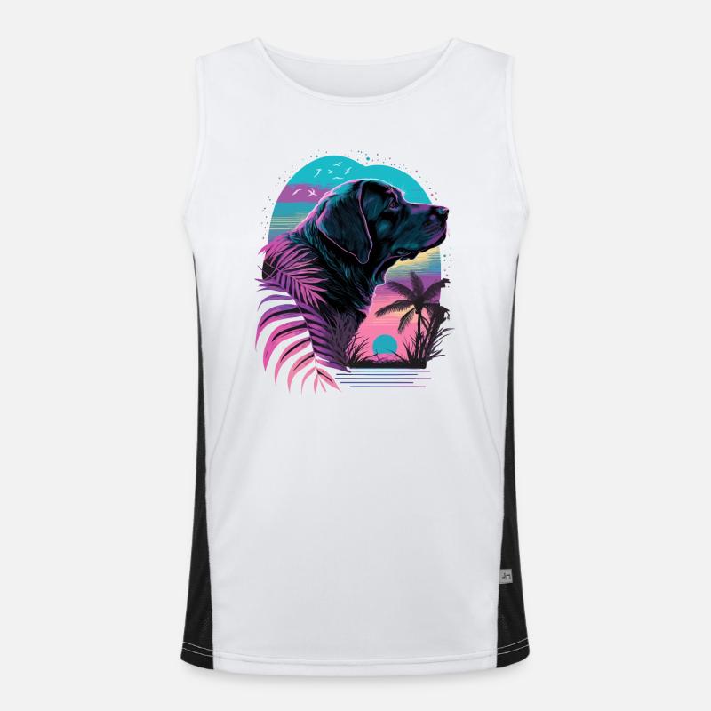 Labrador Retriever aime la plage Vaporwave Débardeur respirant contrasté Homme 