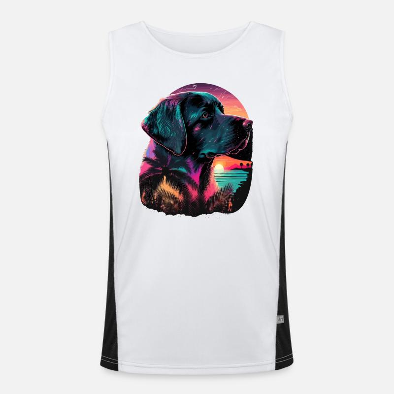 Sunset Labrador Retriever Vaporwave Stil Funktionelles Kontrast-Tank Top für Männer 