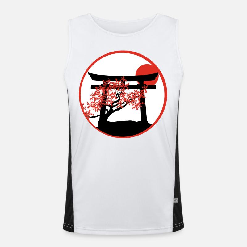 Serene Sunset: Torii Gate and Cherry Tree Men's Functional Contrast Tank Top 