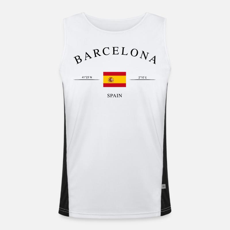 Barcelone Espagne Coordonnées Vacances Souvenir Débardeur respirant contrasté Homme 