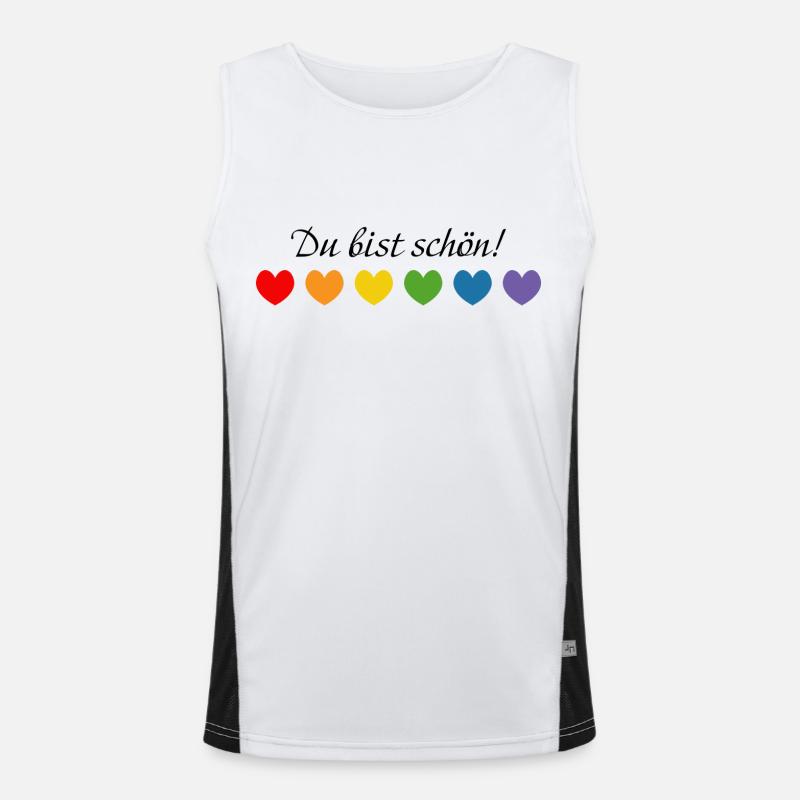 Regenbogenherzchen Du bist schoen Funktionelles Kontrast-Tank Top für Männer 