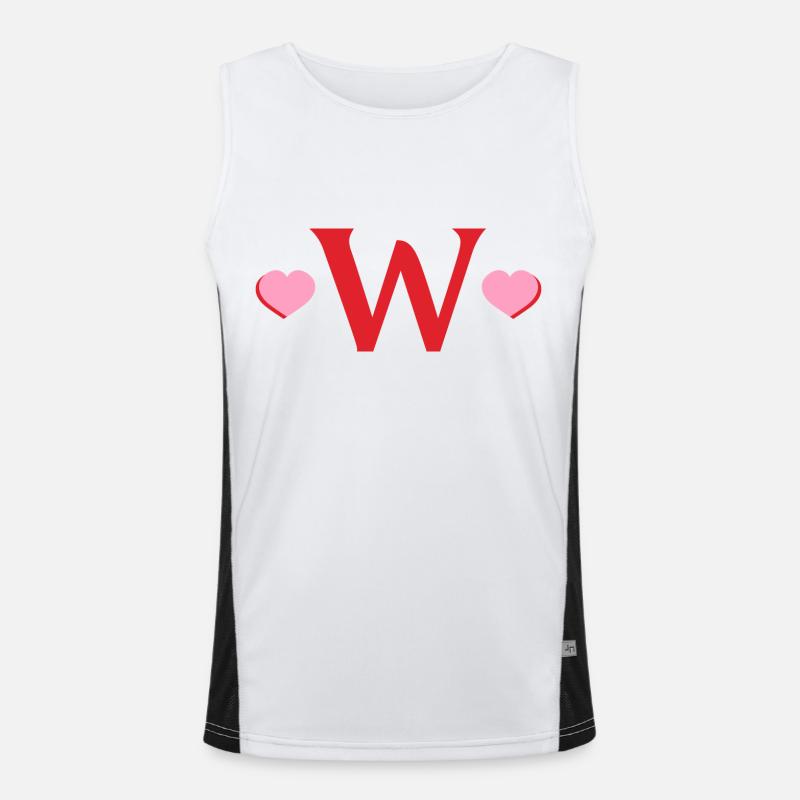 Buchstabe w Rote Herzen Funktionelles Kontrast-Tank Top für Männer 