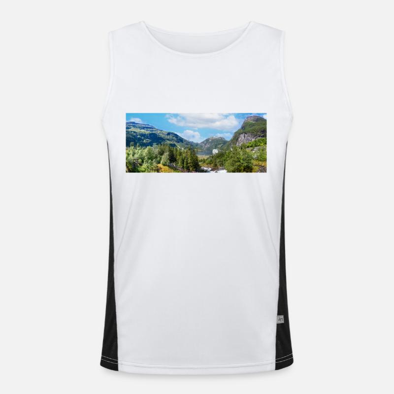 Geiranger panorama Storseterfossen Norwegen Funktionelles Kontrast-Tank Top für Männer 