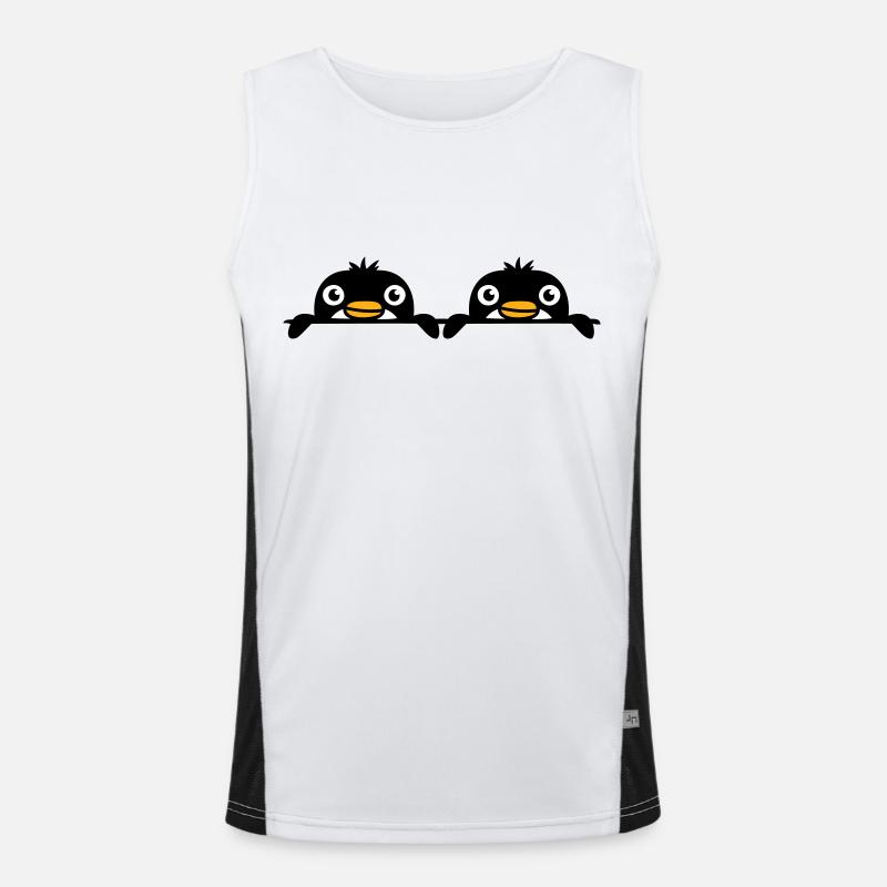 2 Pinguine Freunde gucken hinter Mauer hervor Team Funktionelles Kontrast-Tank Top für Männer 