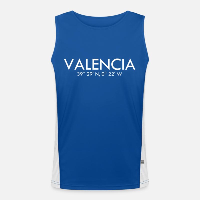 Valencia Spain Coordinates Latitude Longitude Funktionelles Kontrast-Tank Top für Männer 