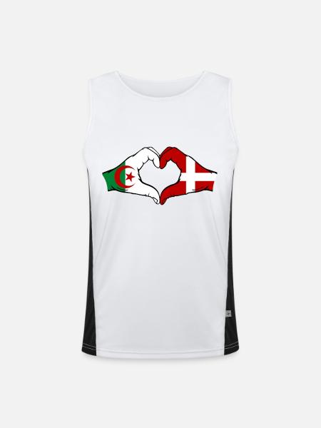 Algeria Denmark Flag Hands Heart Shape - Men's Functional Contrast Tank Top  - white/black - Front
