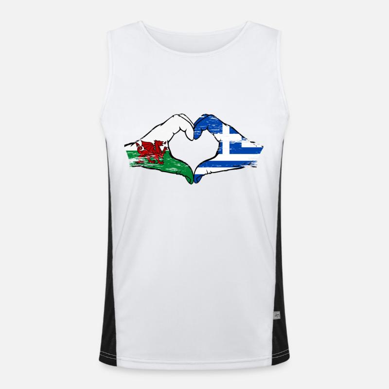 Pays de Galles Grèce drapeau mains forme de coeur utilisé Débardeur respirant contrasté Homme 