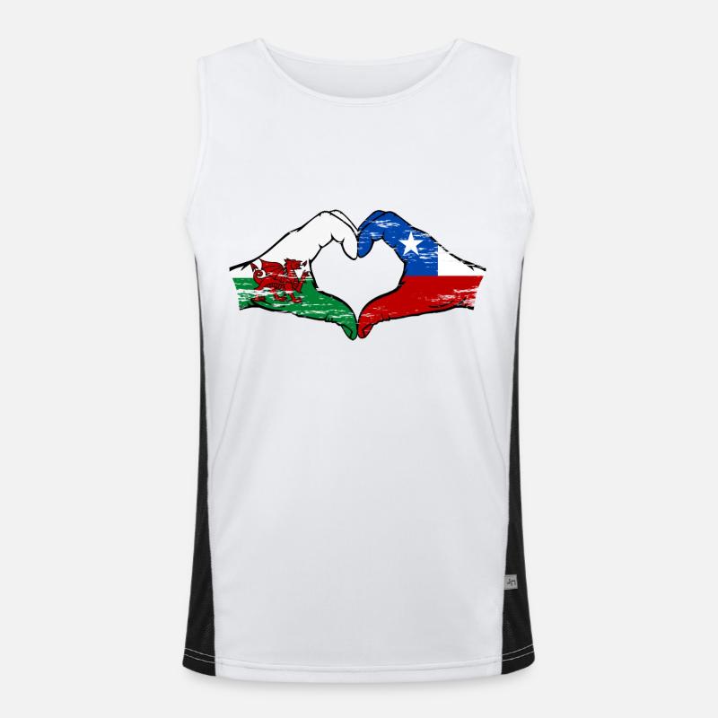 Pays de Galles Chili drapeau mains forme de coeur utilisé Débardeur respirant contrasté Homme 