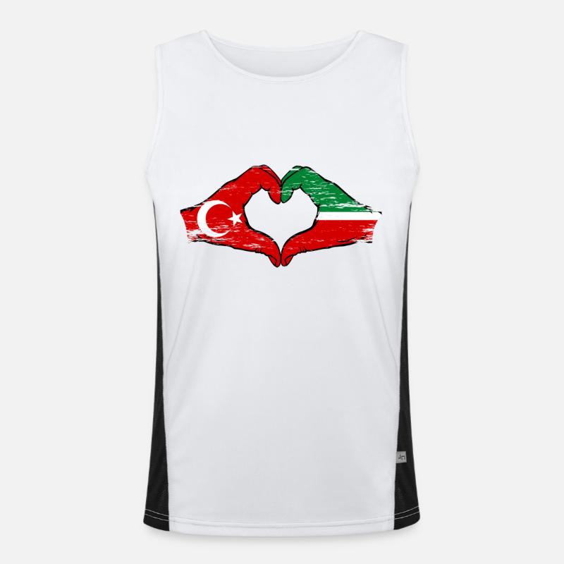 Turquie Tatarstan drapeau mains forme de coeur utilisé Débardeur respirant contrasté Homme 