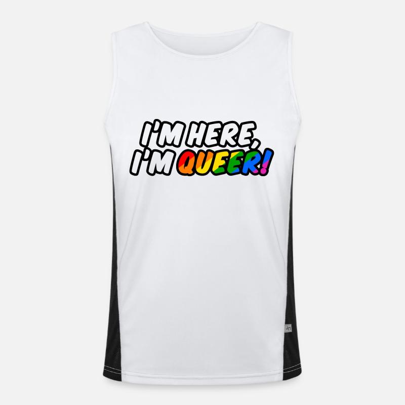 I'm here, I'm queer! - Men's Functional Contrast Tank Top  - white/black