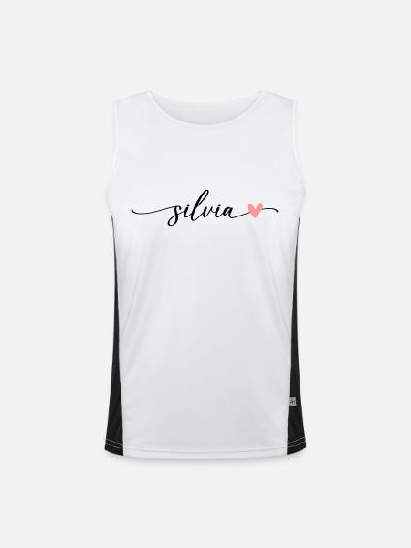 Silvia Nome Calligrafia Font - Canotta sportiva da uomo in contrasto cromatico  - bianco/nero