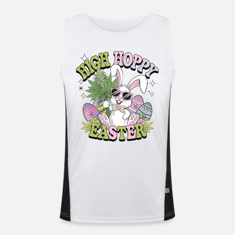 Funny Easter Bunny with Weed – High Hoppy Easter Men's Functional Contrast Tank Top 