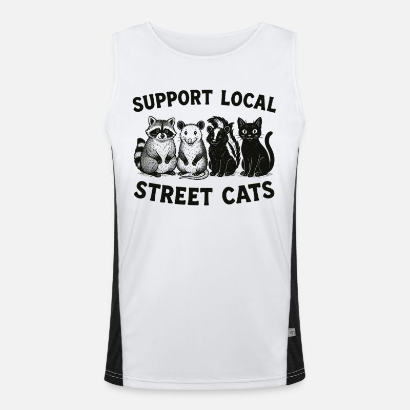 Waschbär Opossum Katze, Support Local Street Cats Funktionelles Kontrast-Tank Top für Männer 