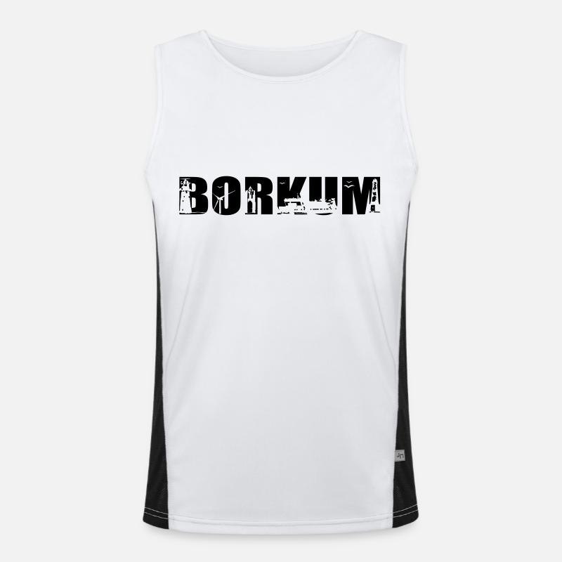 Borkum Skyline Funktionelles Kontrast-Tank Top für Männer 