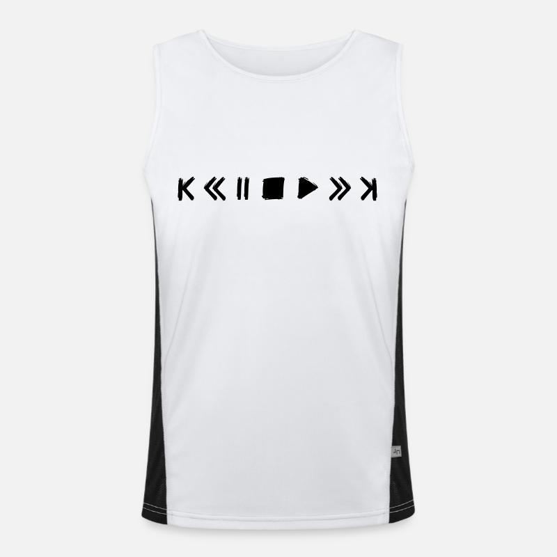 play music pause fast forward buttons symbols Men's Functional Contrast Tank Top 