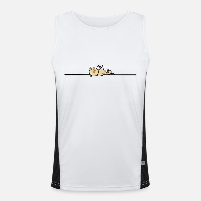 Funny cat with seagull - Men's Functional Contrast Tank Top  - white/black