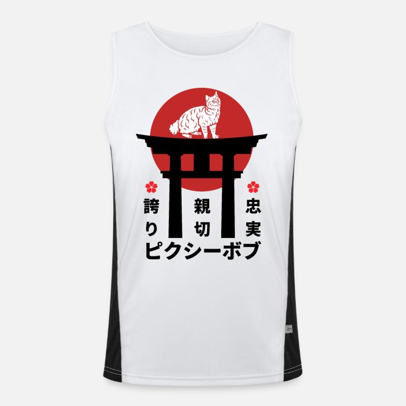 Pixie Bob Katze Japan Kanji Stil Funktionelles Kontrast-Tank Top für Männer 