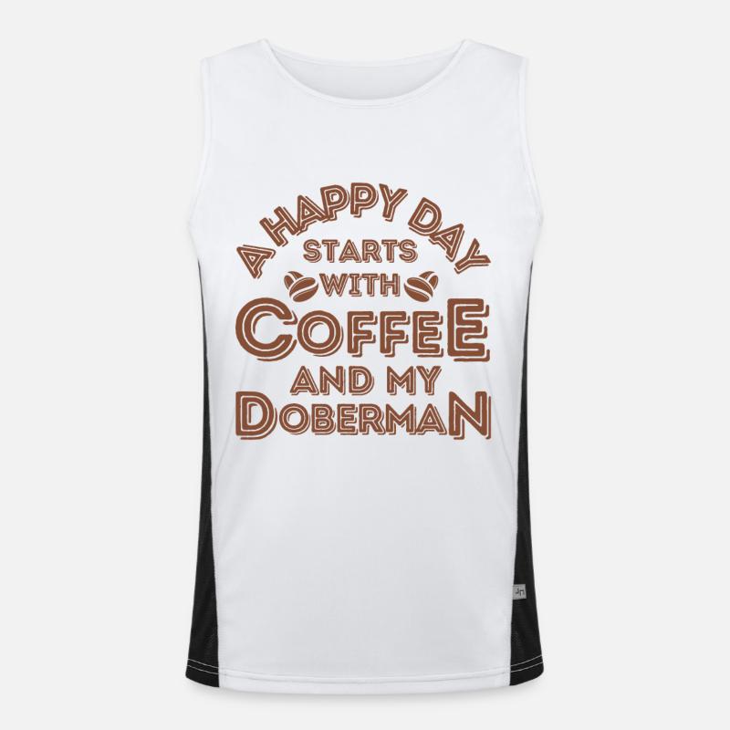 Dobermann Kaffee Hund Cafe Funktionelles Kontrast-Tank Top für Männer 