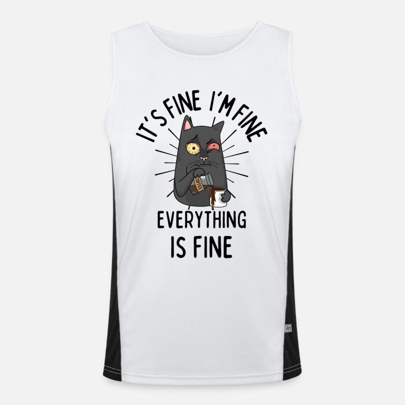 Kaffee Katze lustiger Spruch Müde Katze Kaffee Funktionelles Kontrast-Tank Top für Männer 