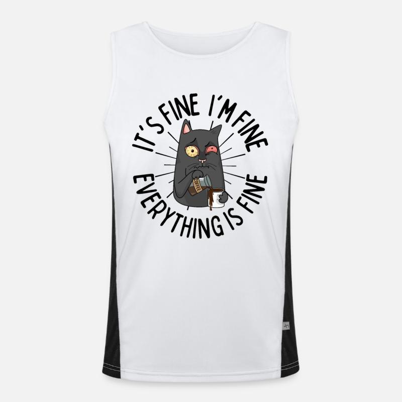 Kaffee Katze lustiger Spruch Müde Katze Kaffee Funktionelles Kontrast-Tank Top für Männer 