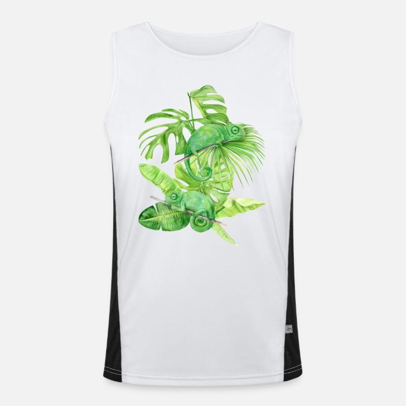 Chameleon, green chameleon lizards - Men's Functional Contrast Tank Top  - white/black