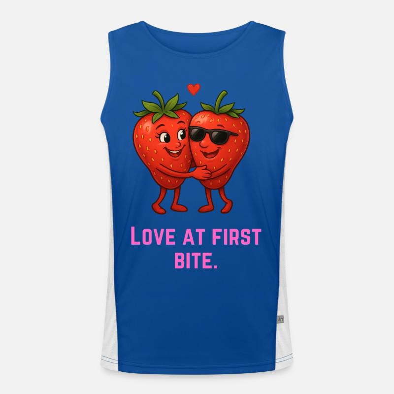 Liebe auf den ersten Biss Erdbeeren Karikatur  Funktionelles Kontrast-Tank Top für Männer 