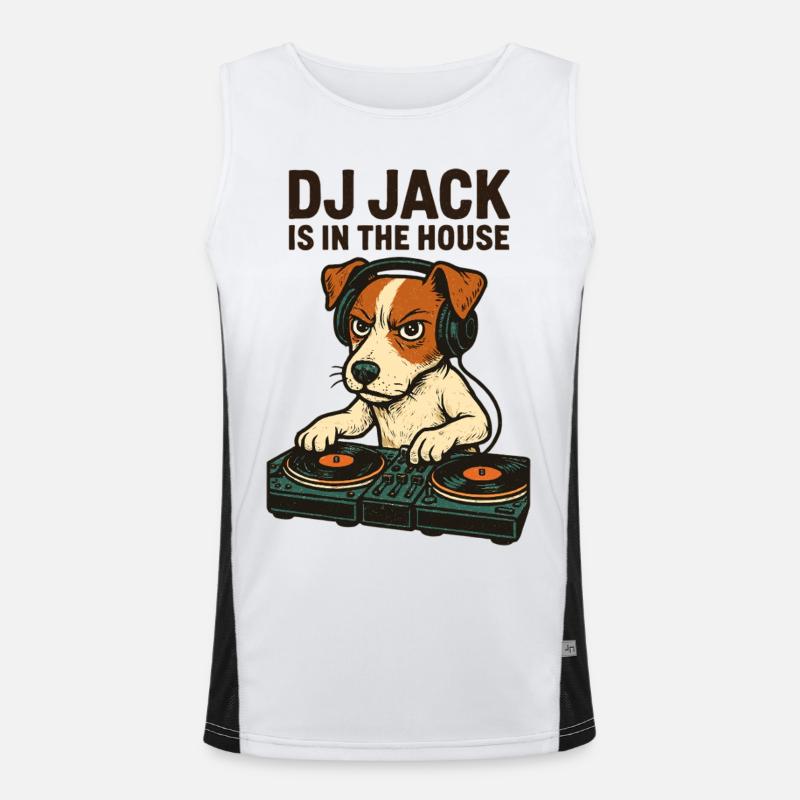 Jack Russell Terrier DJ Turntables Techno Gift Men's Functional Contrast Tank Top 