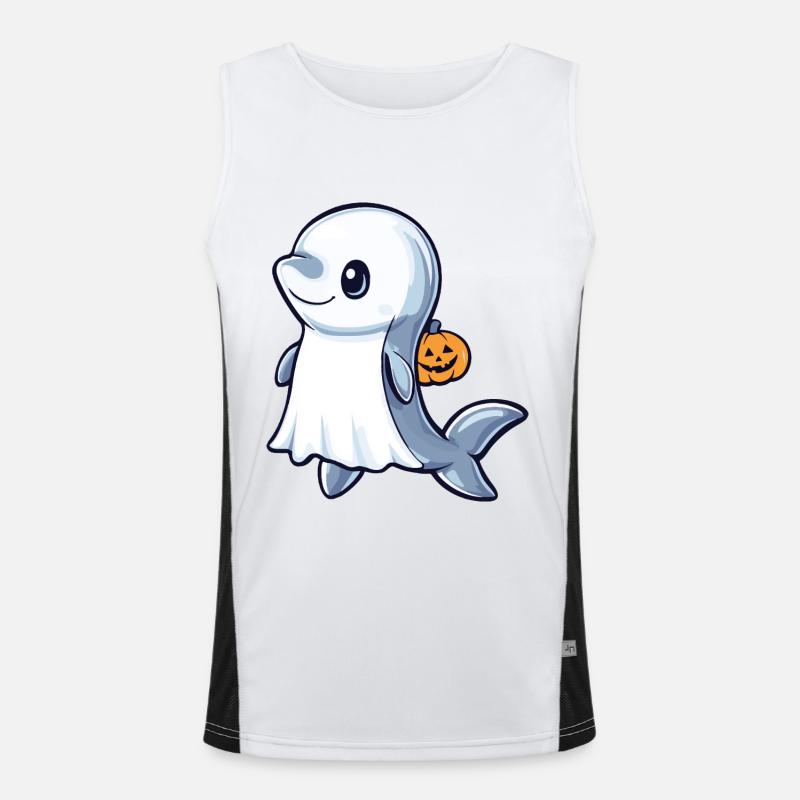 Dolphin Halloween Comic Ghost - Men's Functional Contrast Tank Top - white/black