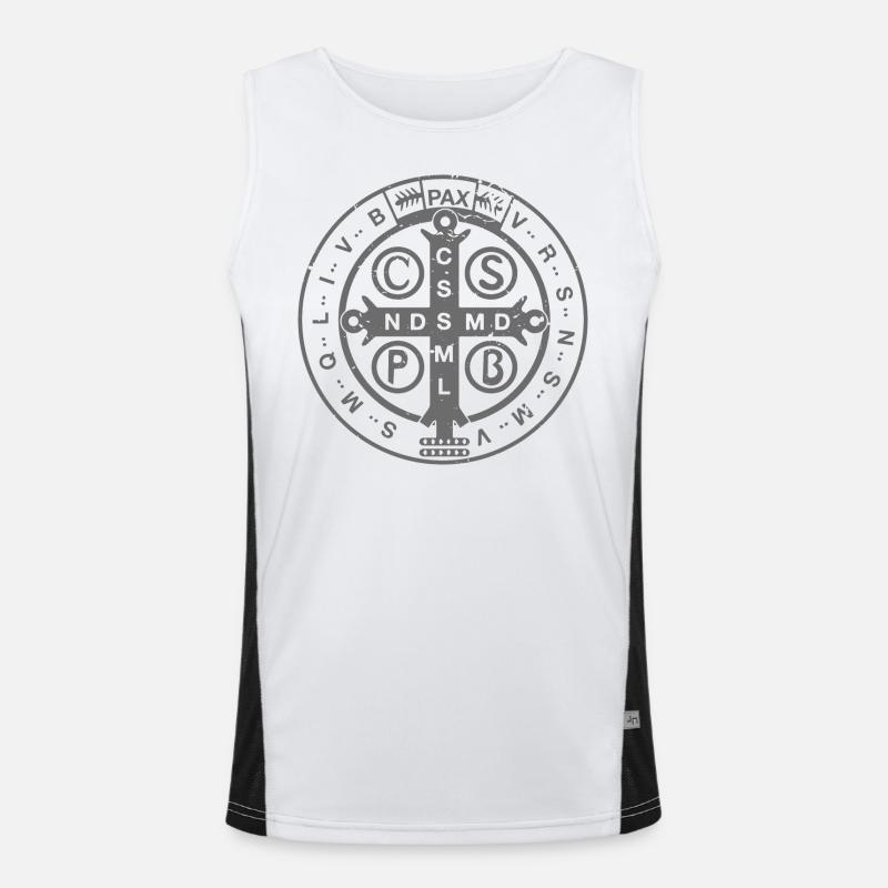 Religious Catholic St. Benedict Medal | Christian Men's Functional Contrast Tank Top 