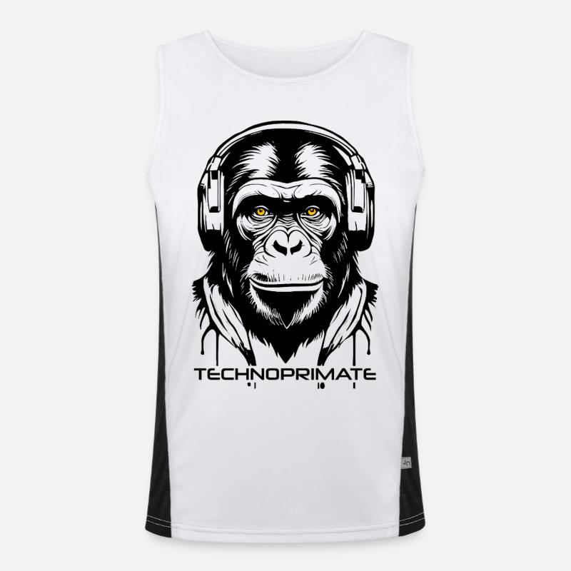 Techno Primate Kopfhörer Ape Art #1 Schwarz Funktionelles Kontrast-Tank Top für Männer 
