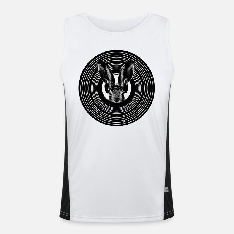 Hase mit Kopfhörer auf einer Vinyl Schallplatte Funktionelles Kontrast-Tank Top für Männer 