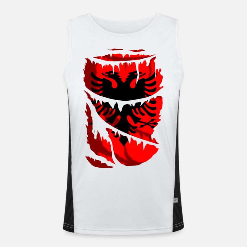 Flagge Albaniens, zerbrochener oder zerrissener Stoffeffekt Funktionelles Kontrast-Tank Top für Männer 