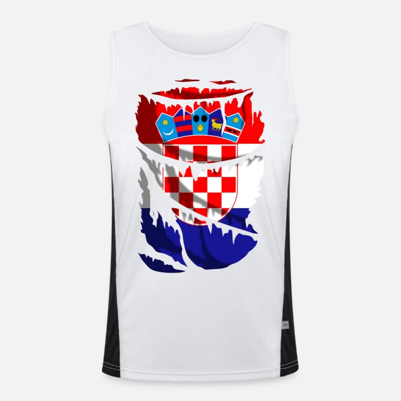 Flagge Kroatiens, zerbrochener oder zerrissener Stoffeffekt Funktionelles Kontrast-Tank Top für Männer 