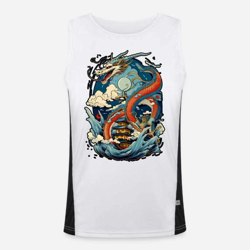Chinesischer Drache Illustration auf einer flachen Farbe Funktionelles Kontrast-Tank Top für Männer 