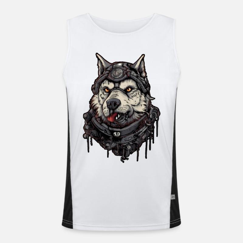 Hund Wolf Pilot, Science-Fiction, Digitale Illustration, Funktionelles Kontrast-Tank Top für Männer 