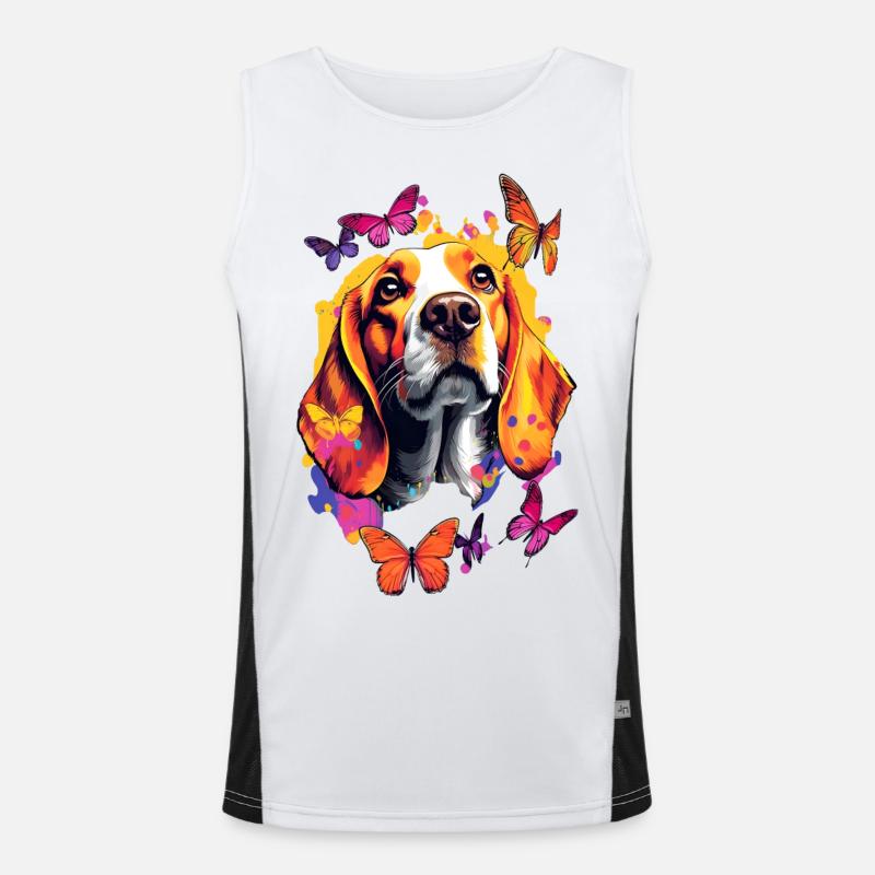 Beagle coloré avec des papillons Débardeur respirant contrasté Homme 