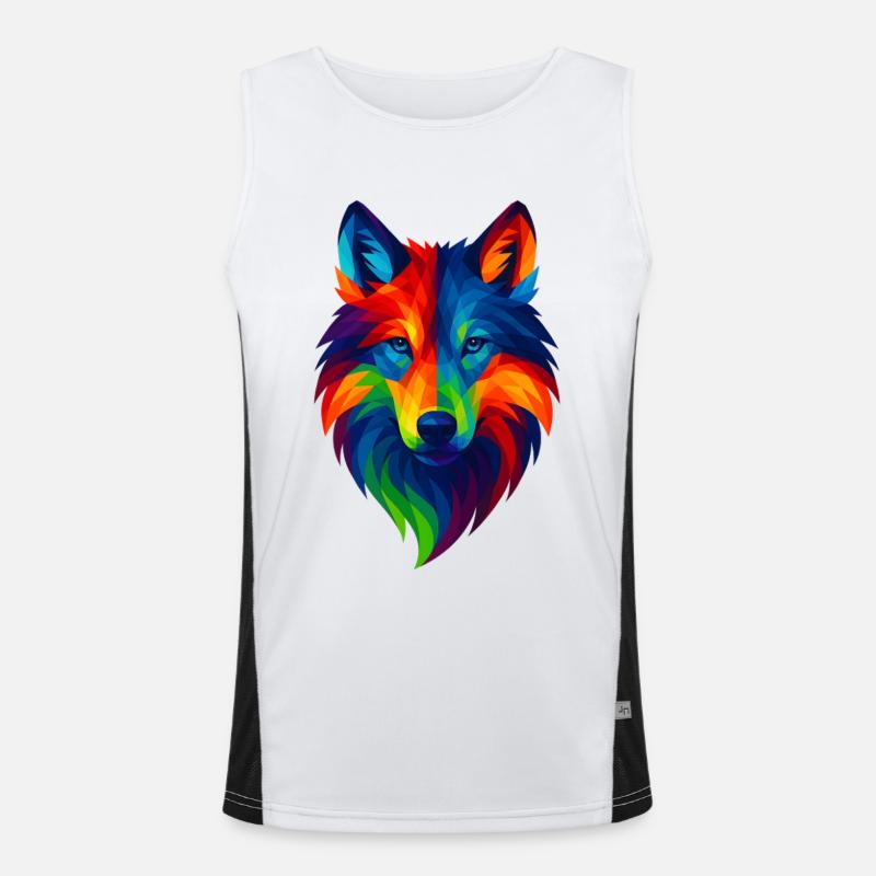 WPAP Polygon Style Animals Wolf Men's Functional Contrast Tank Top 