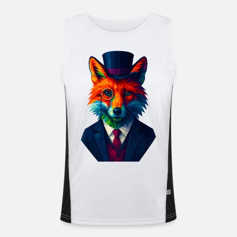 WPAP Style Animals - Fox Elegant Suit Monocle Men's Functional Contrast Tank Top 