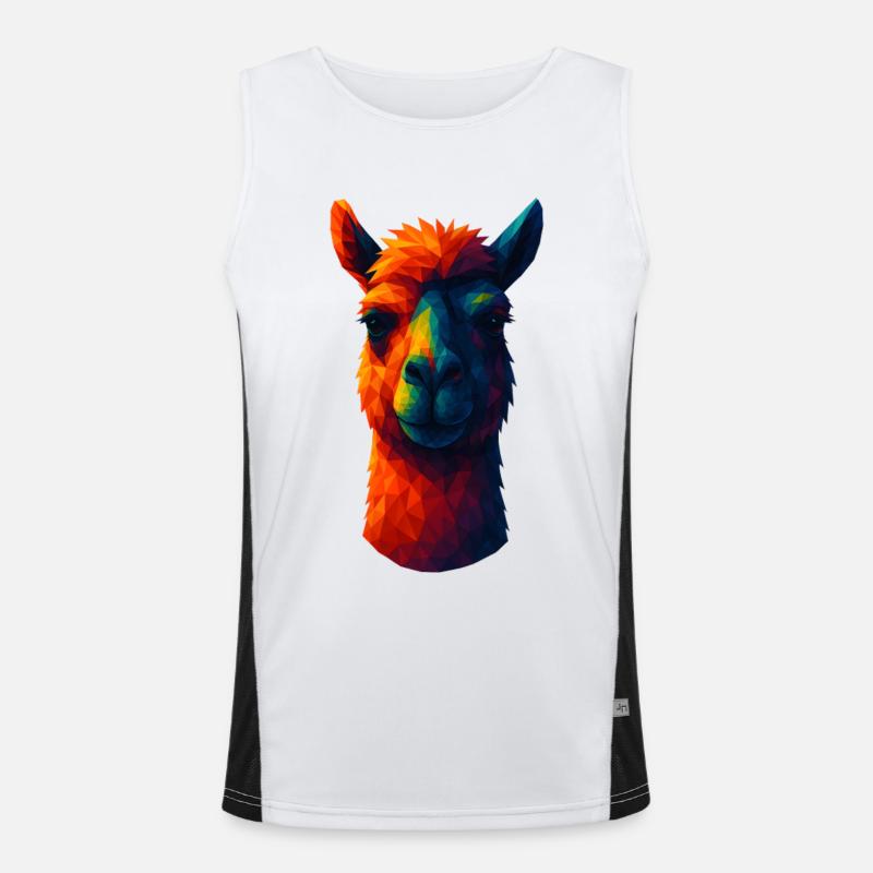 WPAP Style Animals - Alpaca, Llama Portrait Men's Functional Contrast Tank Top 