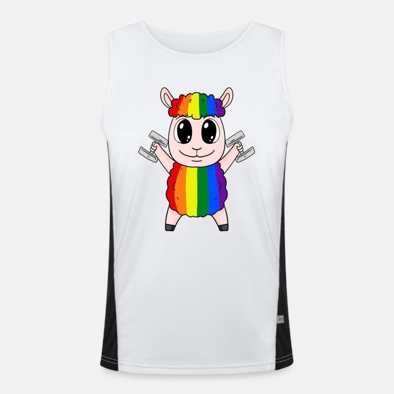 Regenbogen Schaf mit Hanteln Funktionelles Kontrast-Tank Top für Männer 