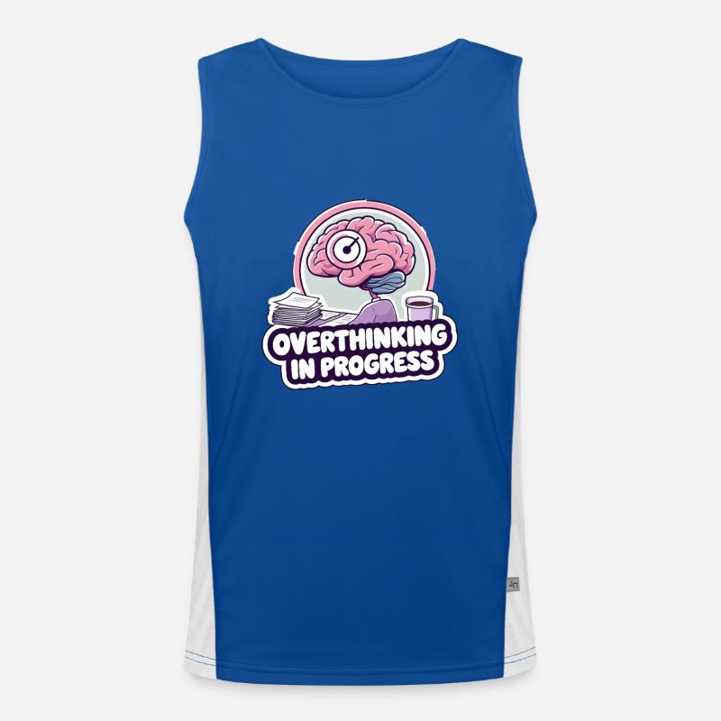 Overthinking in Progress – Funny Brain Men's Functional Contrast Tank Top 