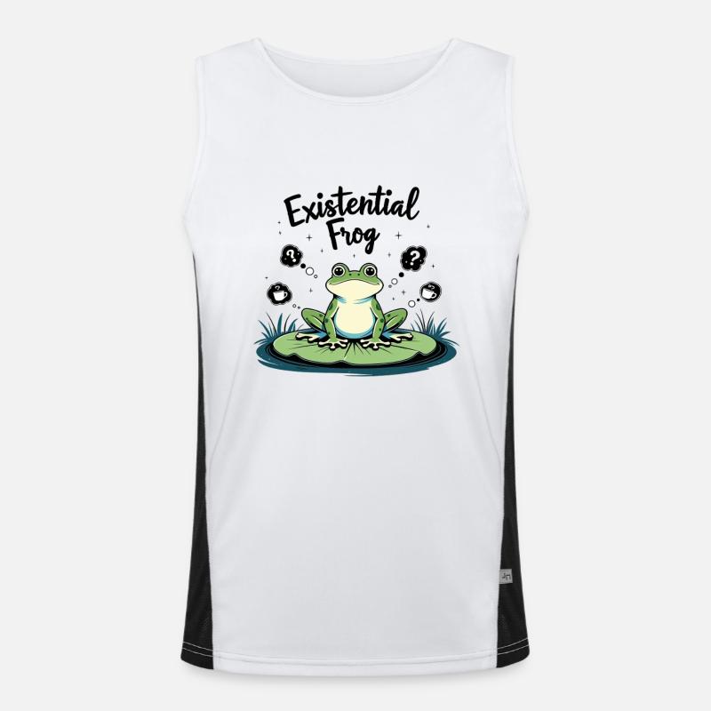 Existential Frog – Funny Brooding Motif Men's Functional Contrast Tank Top 