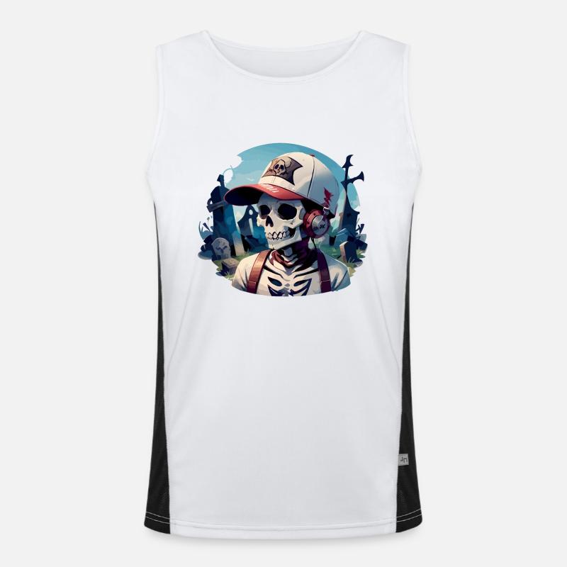 Friedhofsschädel mit Kopfhörern Funktionelles Kontrast-Tank Top für Männer 