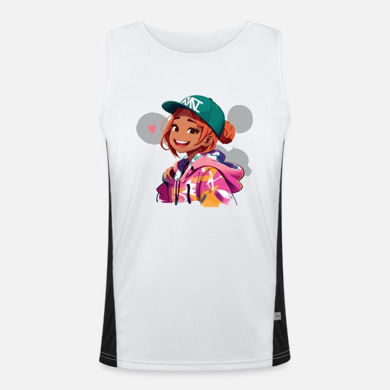 Rothaariges Mädchen im Kapuzenpullover Funktionelles Kontrast-Tank Top für Männer 