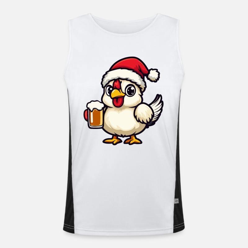 Huhn Weihnachten Bier Funktionelles Kontrast-Tank Top für Männer 