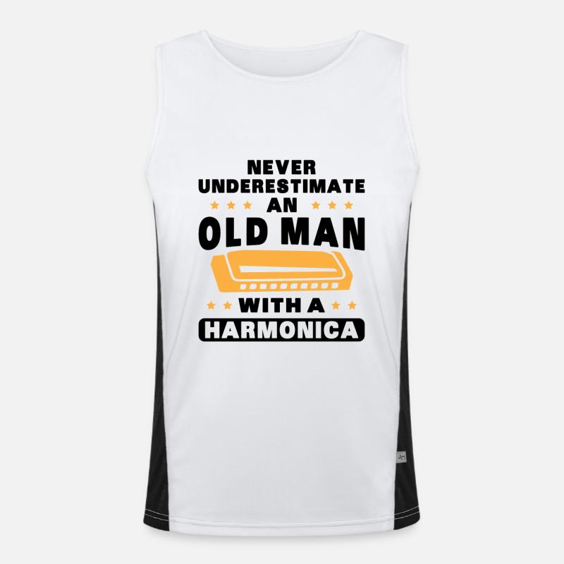 An old man with a harmonica Men's Functional Contrast Tank Top 