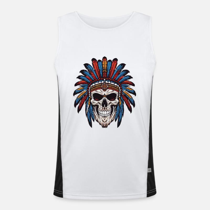 Apache Indianer Häuptling Totenkopf Funktionelles Kontrast-Tank Top für Männer 